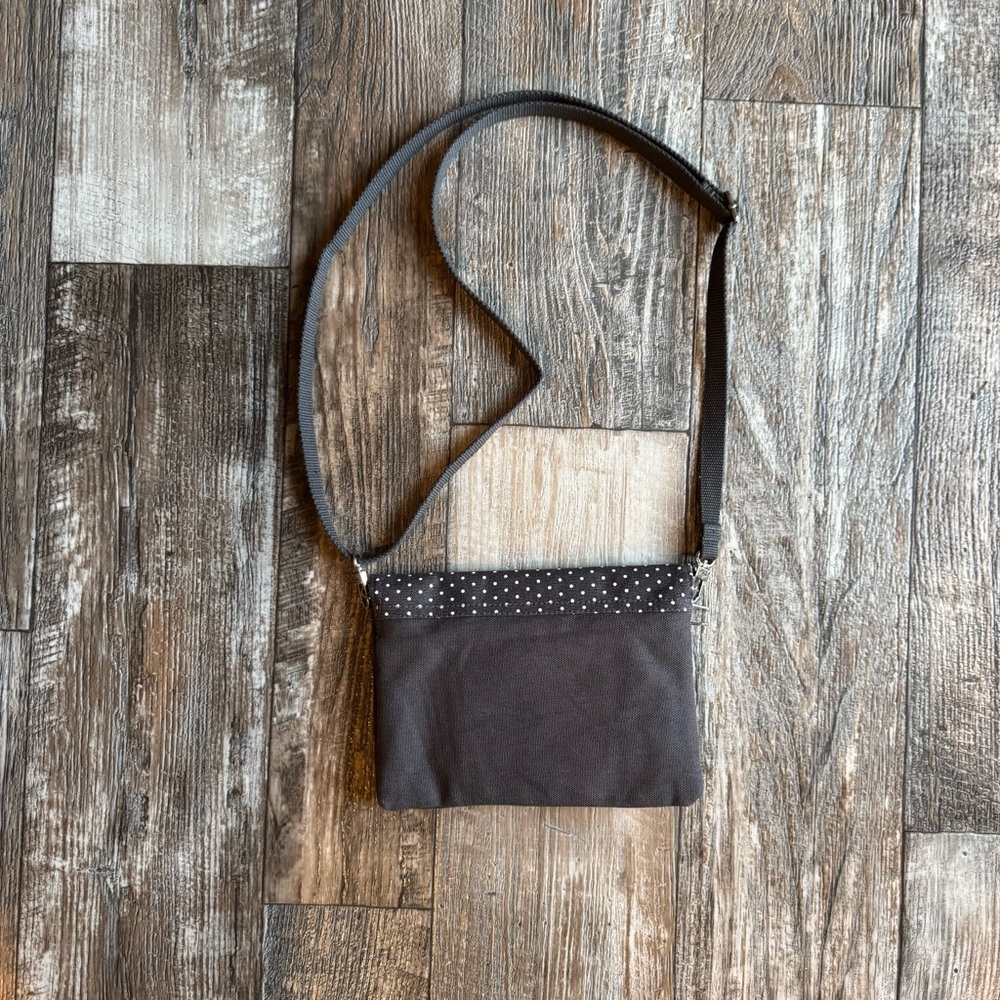 Thirty One Double Up Crossbody Purse Gray White Polka Dot With Turquoise Lining - Picture 10 of 10